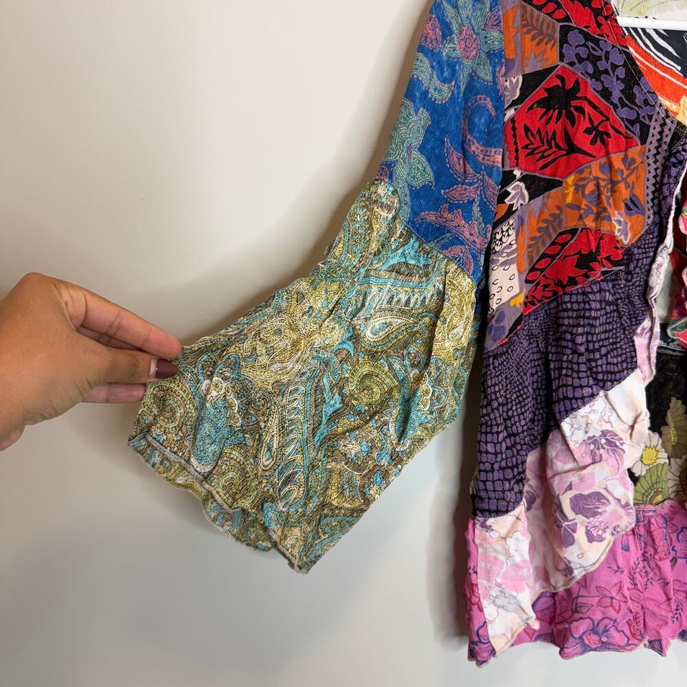 Womens Halter Tie Top Medium Mix Print Colorful Patchwork Y2K Boho Festival VTG - Picture 3 of 5
